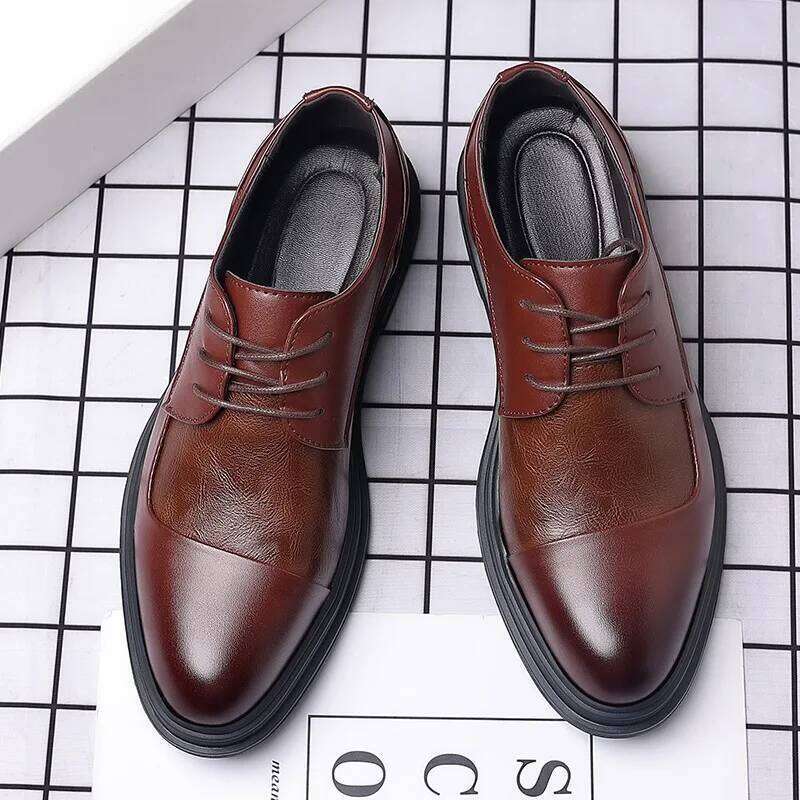 Dress Leather Loafers Men Fashion Lace on Formal Business Splice Wedding Shoes Plus 38-47 LEEGO LENS