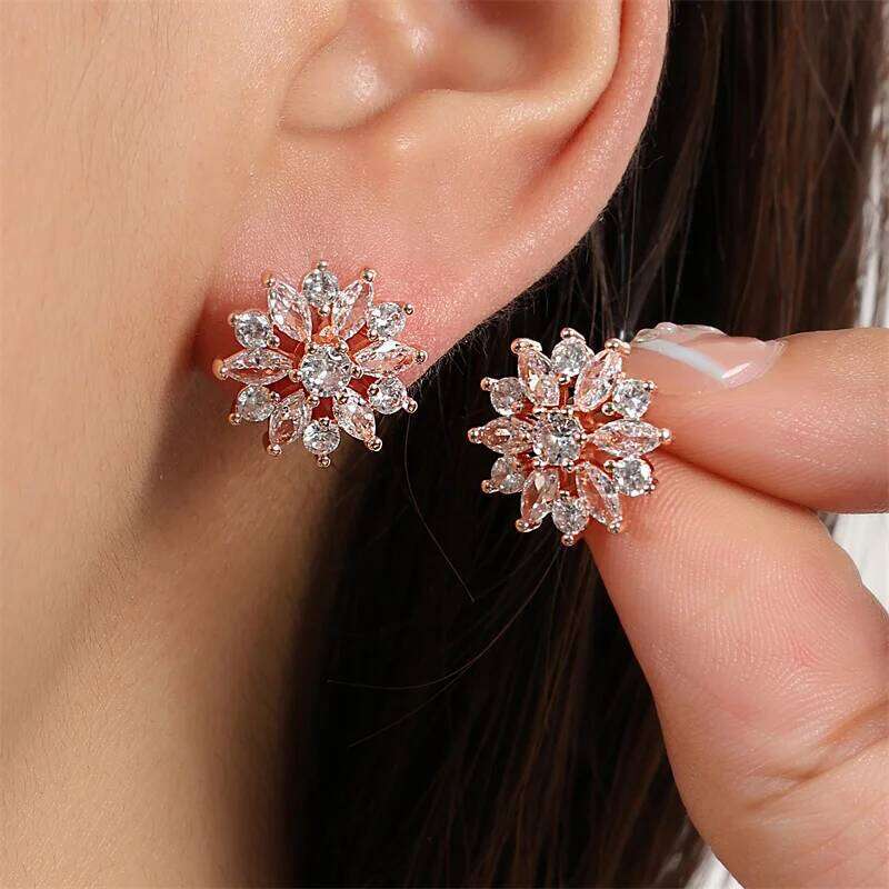 ZAKOL Fashion Flower Cluster Zircon Stud Earrings for Women Rose Gold Color Crystal Ear Jewelry Brincos