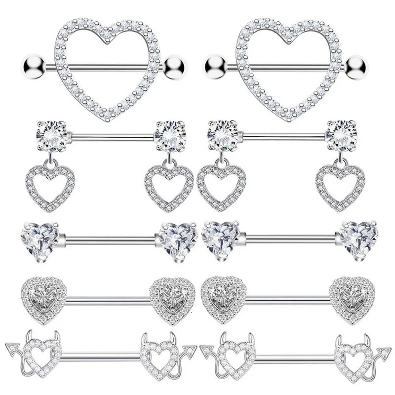 Fashion Stainless Steel Pink Heart Moon Nipple Piercing Set Crystal Sexy Nipple Ring Body Jewelry Perforacin Del Pezn 251224