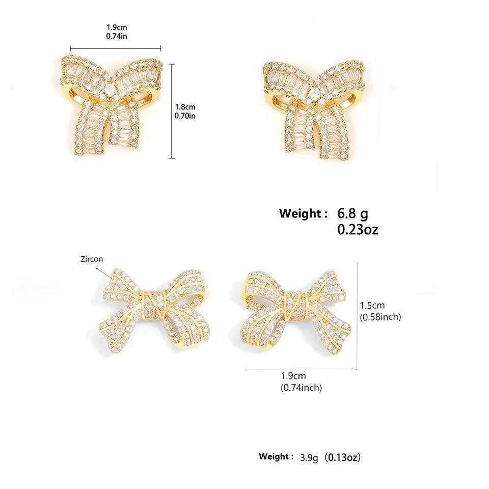 ZAKOL Cute Sweet AAA Zirconia Bow Stud Earrings for Women Korean Fashion Aesthetic Engagement Wedding Jewelry