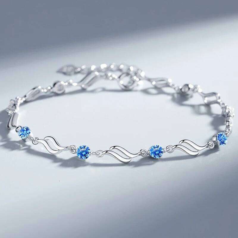 NEW European Fine Sparkling Blue AAA CZ S925 Sterling Silver Wave Bracelet For Women Friend Summer Gift Jewelry 25H1229