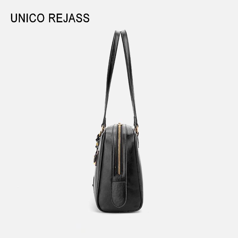 UNICO REJASS 2026 Spring/Summer New Fashionable Premium Texture Shoulder Bag Large Capacity Commuter Versatile Postman Bag Black Free Shipping