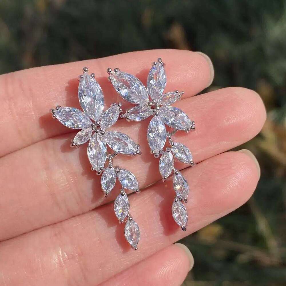 ZAKOL Fashion Leaf Zircon Drop Earrings for Women White Gold Color Marquise Crystal Bridal Earring Wedding Party Jewelry