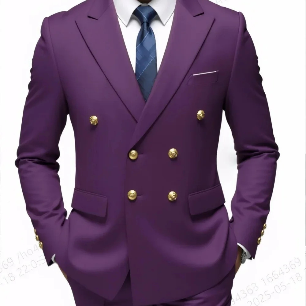 Mens Double Breasted Terno Slim Fit Black High Quality Wedding Party Dance Gold Buttoned Formal Suit Male Costume 251213