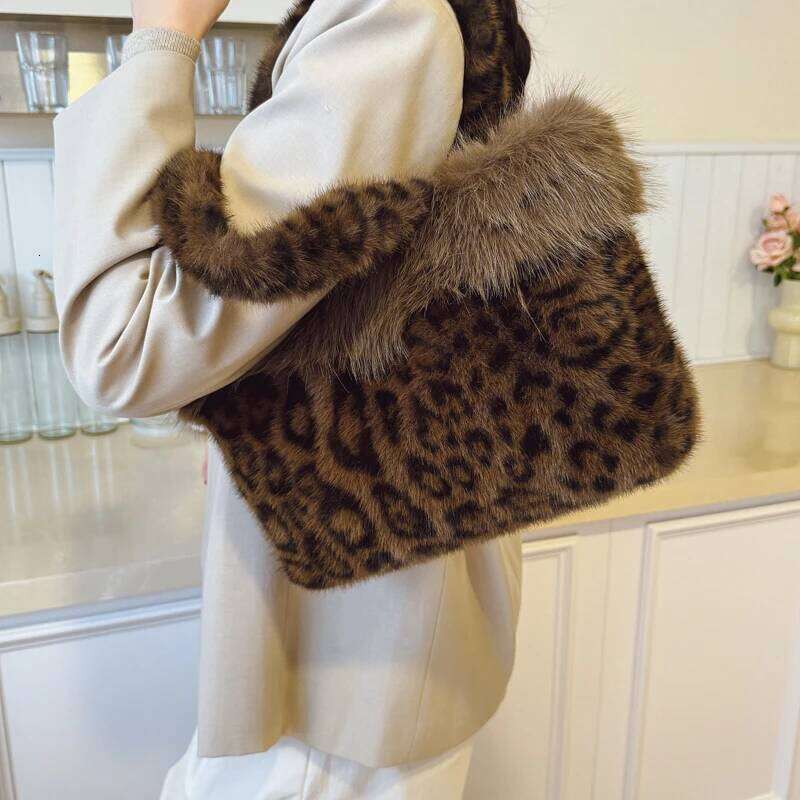Purple Fur Women's Small Bucket Luxury Warm Plush Shoulder For Women Fashion Leopard Furry Clutch Bag Ladies Phone Purse Xiu Lai Si