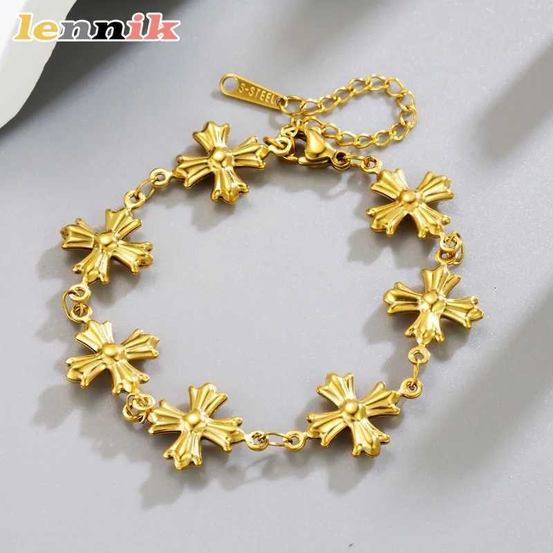 LENNIK Roman Byzantine Style Retro Gold Carved Cross Womens Bracelet Necklace High-quality Niche Personalized Chain Jewelry Y251227