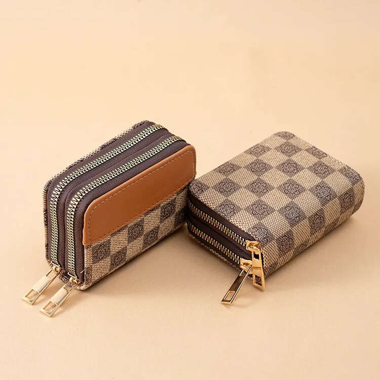 High-end multifunctional fashion designer wallet womens luxury short printed credit holder plaid money clip clutch multifunctional slot case zippered 