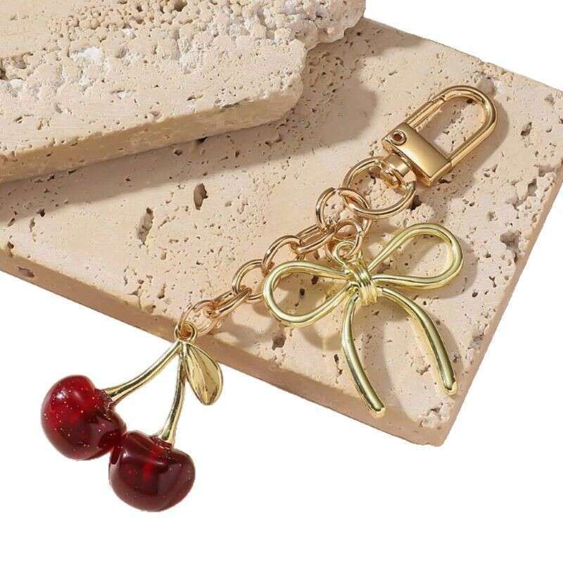 Shiny Imitation Cherry Pendant Keychain Keychain Charm Cute Fruit Accessory Chain for Bags