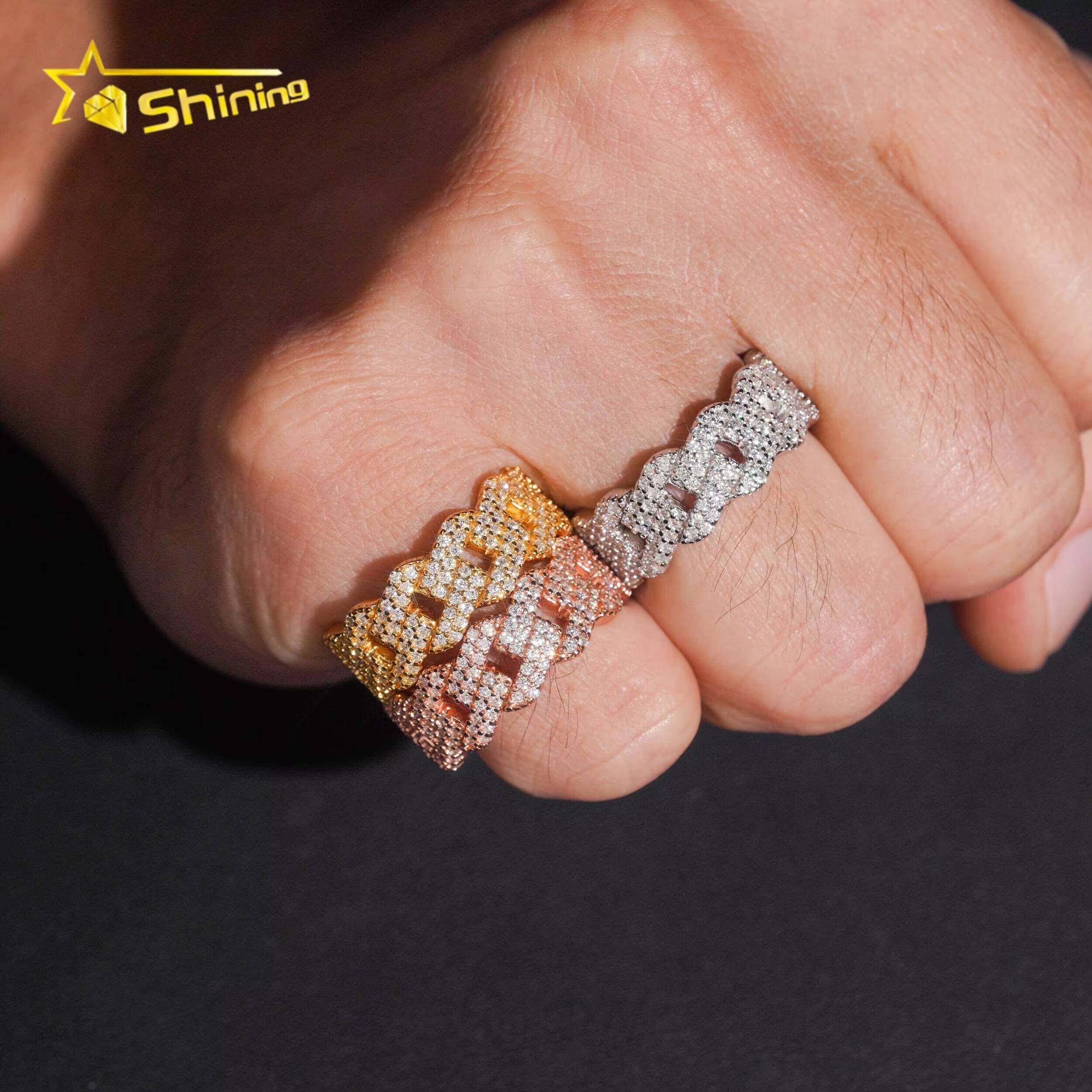 Ready to Ship Pass Diamond Tester 925 Silver Cuban Ring Gold Plated Hip Hop Moissanite Rings