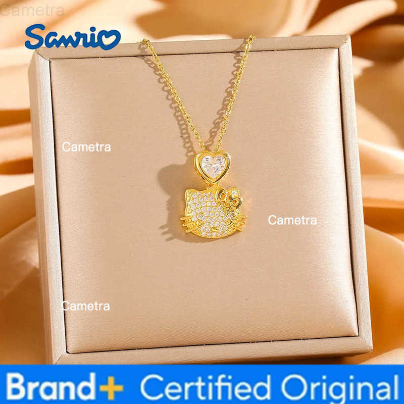 Sanrio Stainless Steel Chain Cute Hello Kitty Kuromi Shiny Zircon Pendant Necklaces for Women Girls Gold Color Fashion Jewelry H251229