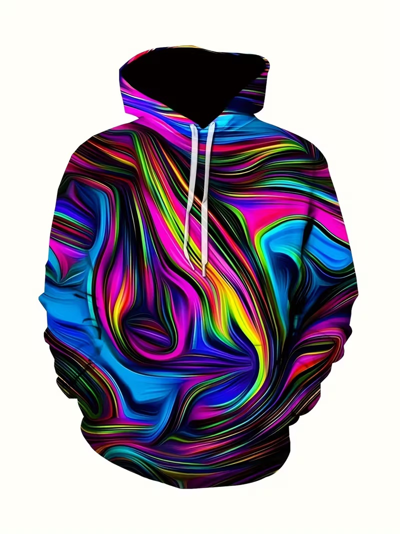 Streetwear Men's Hoodie Vibrant Fluid Wave All-Over Print 3D Graphic Unique Oversized Hip-Hop Hoodie