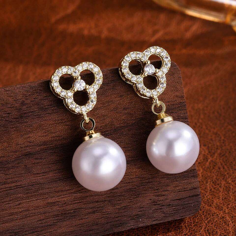 ZAKOL Elegant Shiny Zircon Inlaid Imitation Pearl Drop Earrings for Women Smooth Pearls Bridal Earring Wedding Party Jewelry