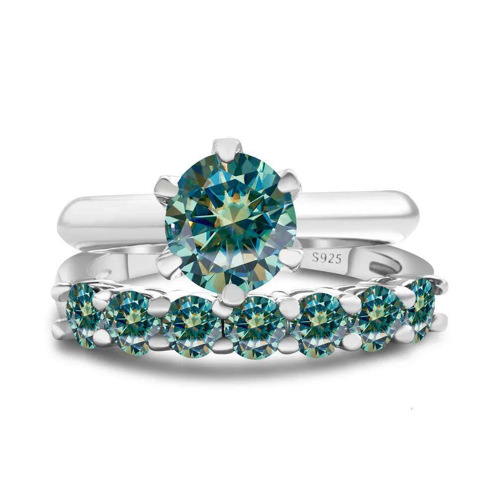 Total 1.7 Ct moissantie ring set Silver 925 Brilliant Cut Diamond Test Past D Color Moissanites Rings Original Jewelry c2e