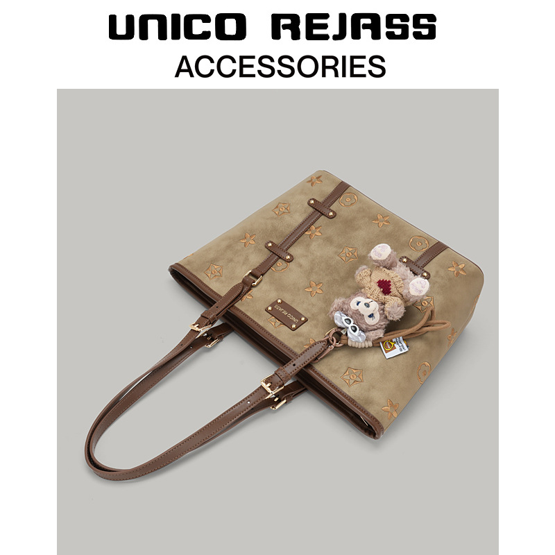 UNICO REJASS 2026 new design embroidered tote bag high end commuter large capacity shoulder bag with small pouch attached