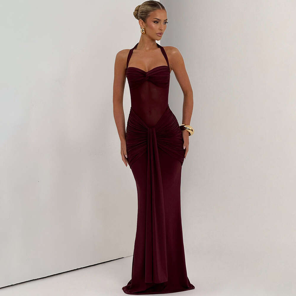 Dress for women Elegant Ruched Ribbon Fashion Bodycon Dress, 2026 New Halter Sexy Version, Prom & Event Wear