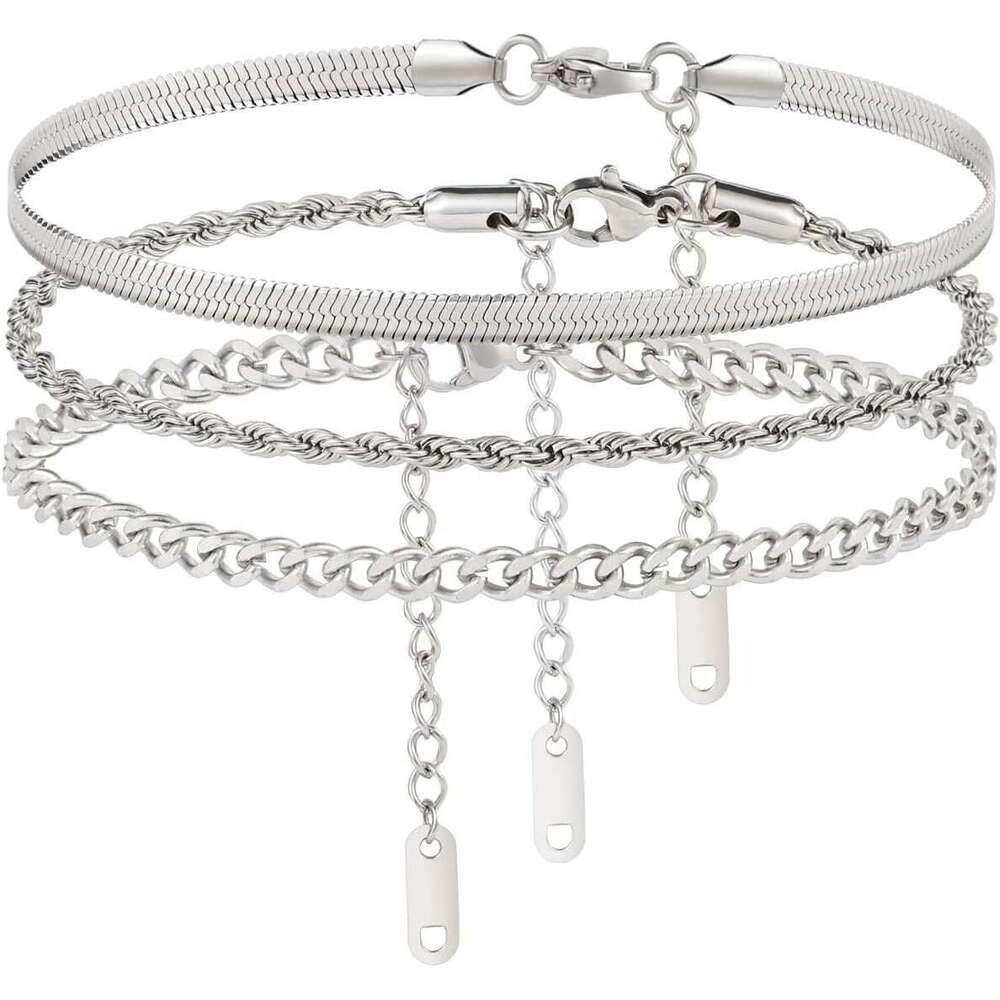 Cross-Border Popular Waterproof Cuban Chain Anklet Set Stainless Steel Fashion Commuting Personality Versatile Foot Jewelry