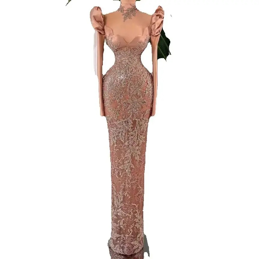 Sexy Long Sleeve Sequined Prom Dresses Sparkly Beading Lace Evening Dress Customized Floor Length Appliques Party Cocktail Gown