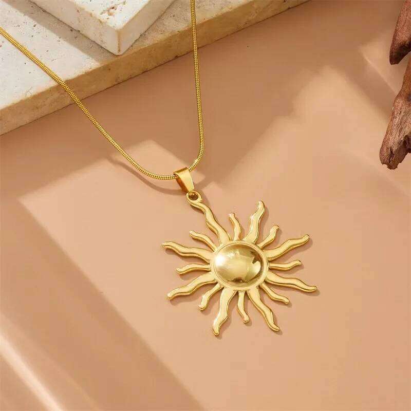 ZAKOL 316L Stainless Steel Golden Sun Pendant Necklace For Women Girl New Concise Solar Neck Chain Choker Jewelry Gift