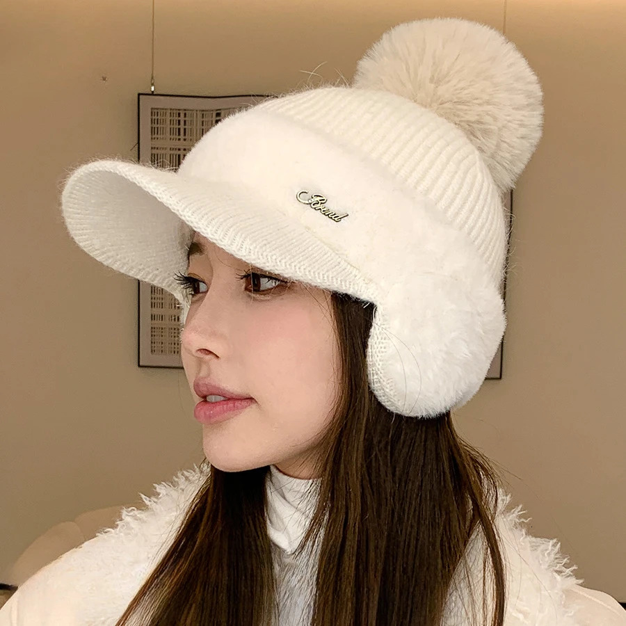 Rabbit Fur Knitted Baseball Cap Women Winter Hats Baseball Autumn Winter Ear Protection CapTo Keep Warm Baseball Hats 251225