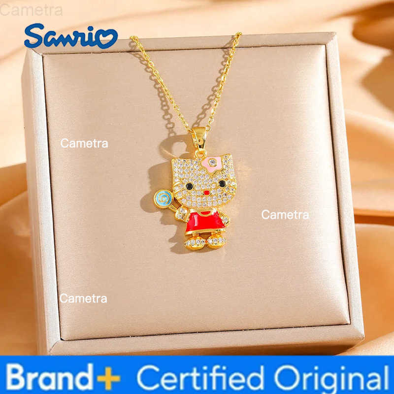 Sanrio Fashion Cute Zircon Hello Kitty with Lollipop Pendant Necklaces for Women Girls Trendy Collar Accessories Jewelry Gifts H251229