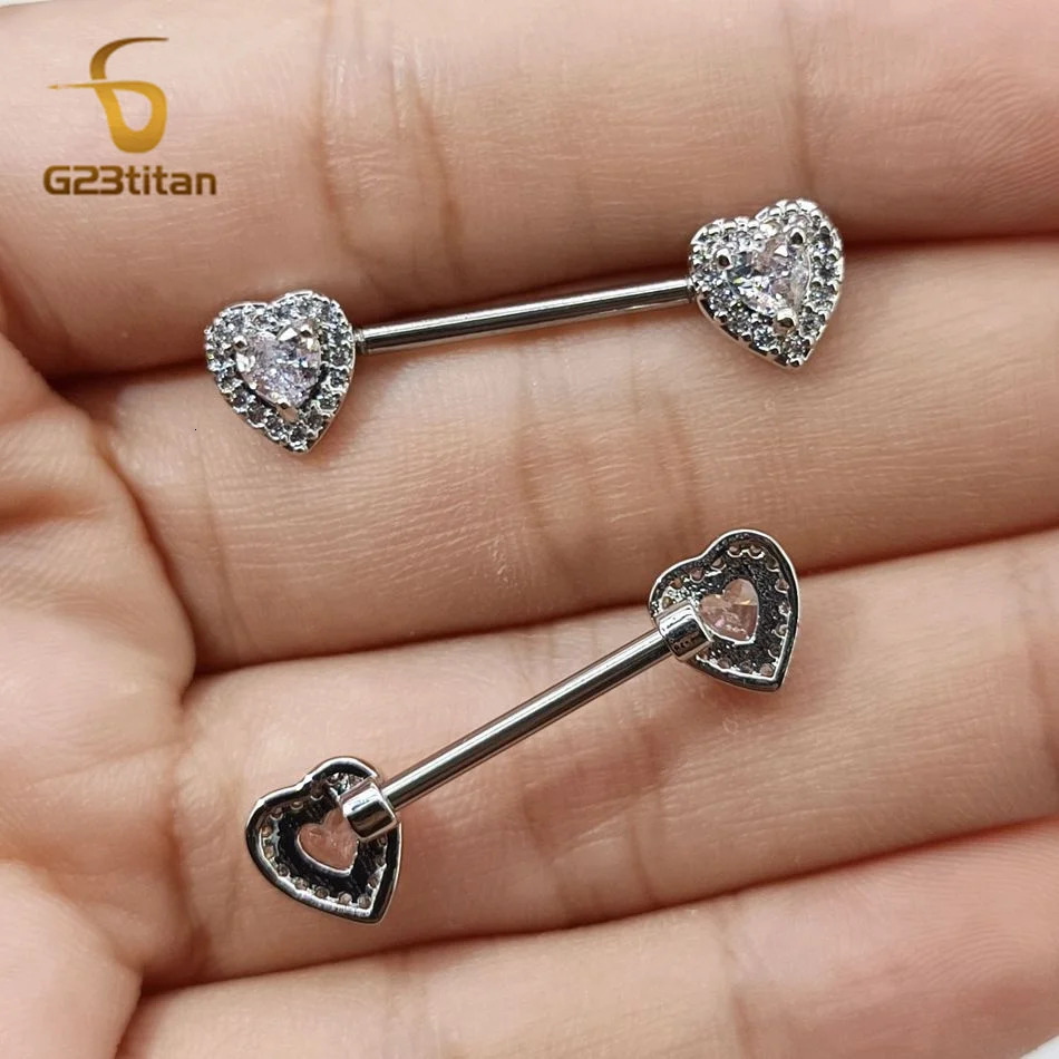 2pcs 14G Nipple Piercing Barbell Silver Color Crystal Zircon Heart Nipple Ring Girls Sexy Mammilla Thele Jewelry 251224