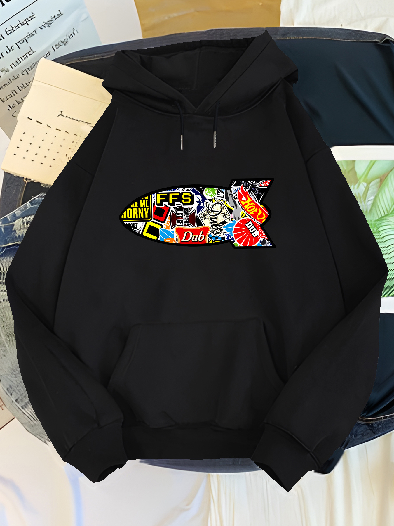 Men'S Navy Blue Print - Casual Long Sleeve with Front Pocket, Soft Blend, "Dub" Design, Perfect for Fall & Winter, Allseason Pullover V