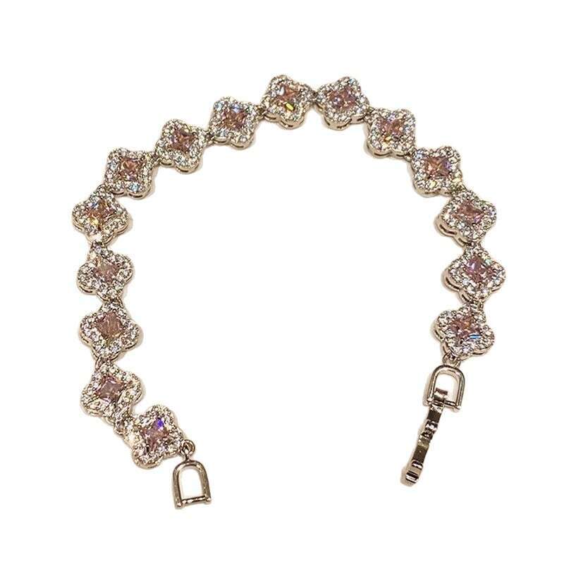 Bracelet For Women 2026 Luxurious Pink Clover Zircon Bracelet, Spring Summer Korean Style New High Value Brightening Trendy Gift Jewelry