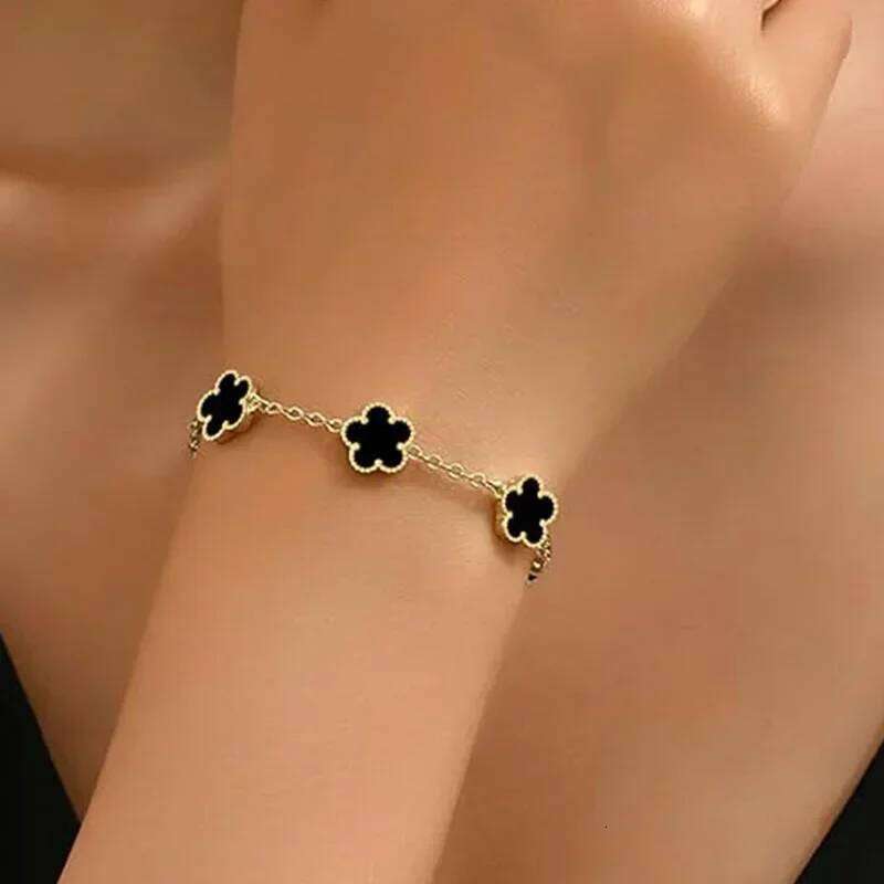 Lucky Clover Women's Hand Double Sided Flowers Jewellery Gifts Stainless Steel Bracelet Gold Plated Bracelets Man 25H1229