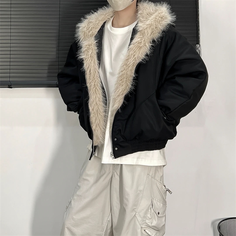 High Street Fashion Y2K Streetwear Parka Punk Harajuku Vintage Fur Collar Bomber Jacket Mens Couple Hip Hop Loose Casual Warm P 251223
