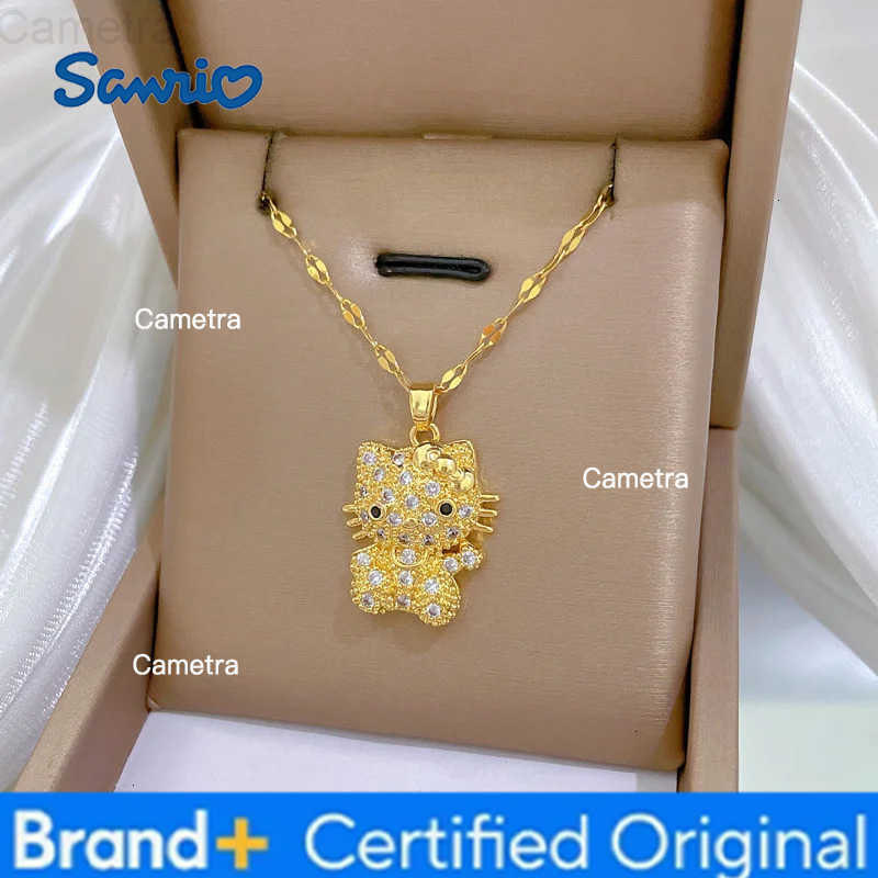 Sanrio Cute Gold Color Zircon Hello Kitty Pendant Necklaces for Women Girls Kawaii Cat Collar Jewelry Accessories Gifts H251229
