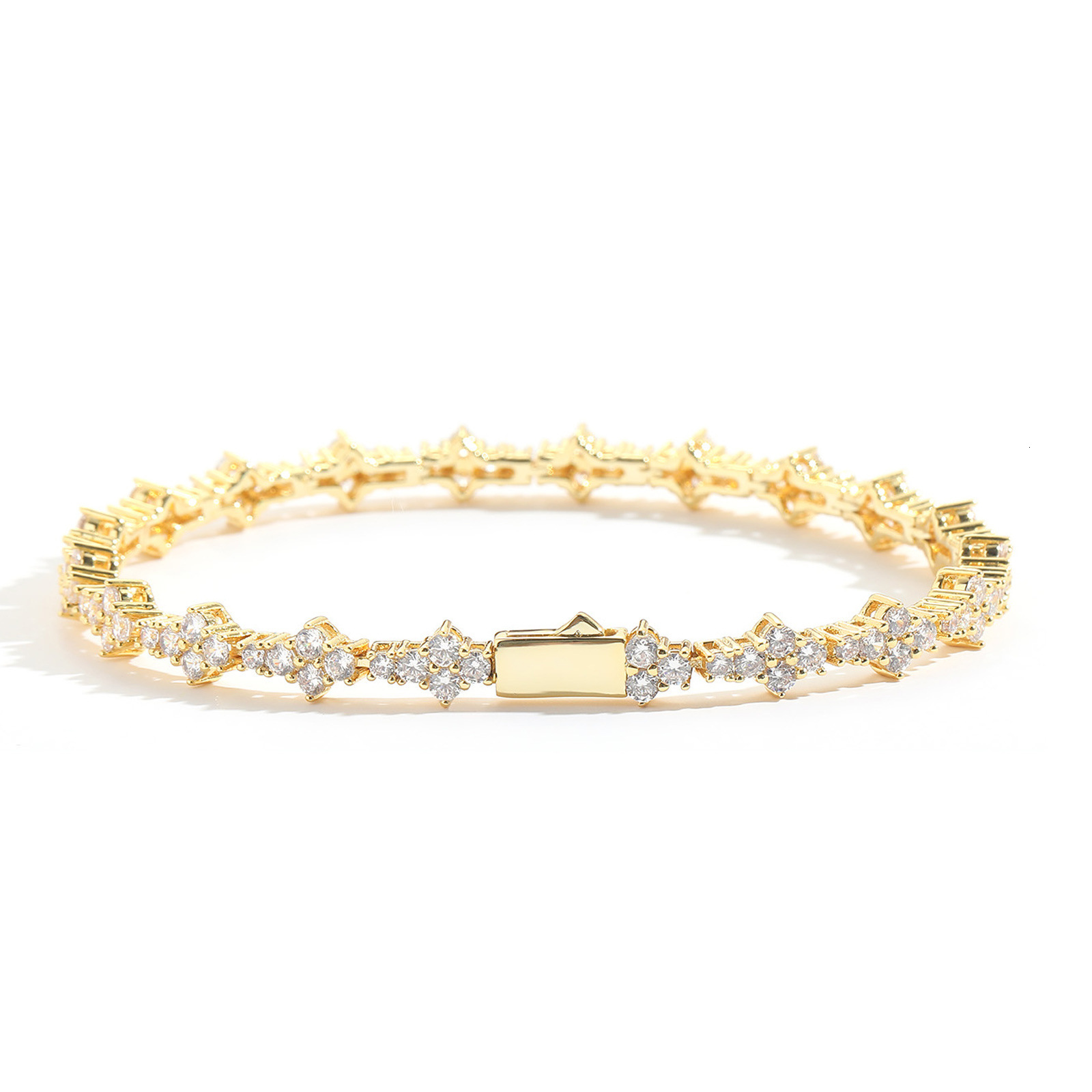 Luxury Brand Designer Jewelry European And American Plum Blossom Tennis Chain Men's Hip Hop Bracelet Hiphop Zircon Trendy Brand Spring Buckle Hip