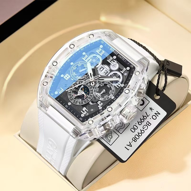 Elegant Mens' Bentley Chronograph Wristwatch Featuring Clear Acrylic Housing