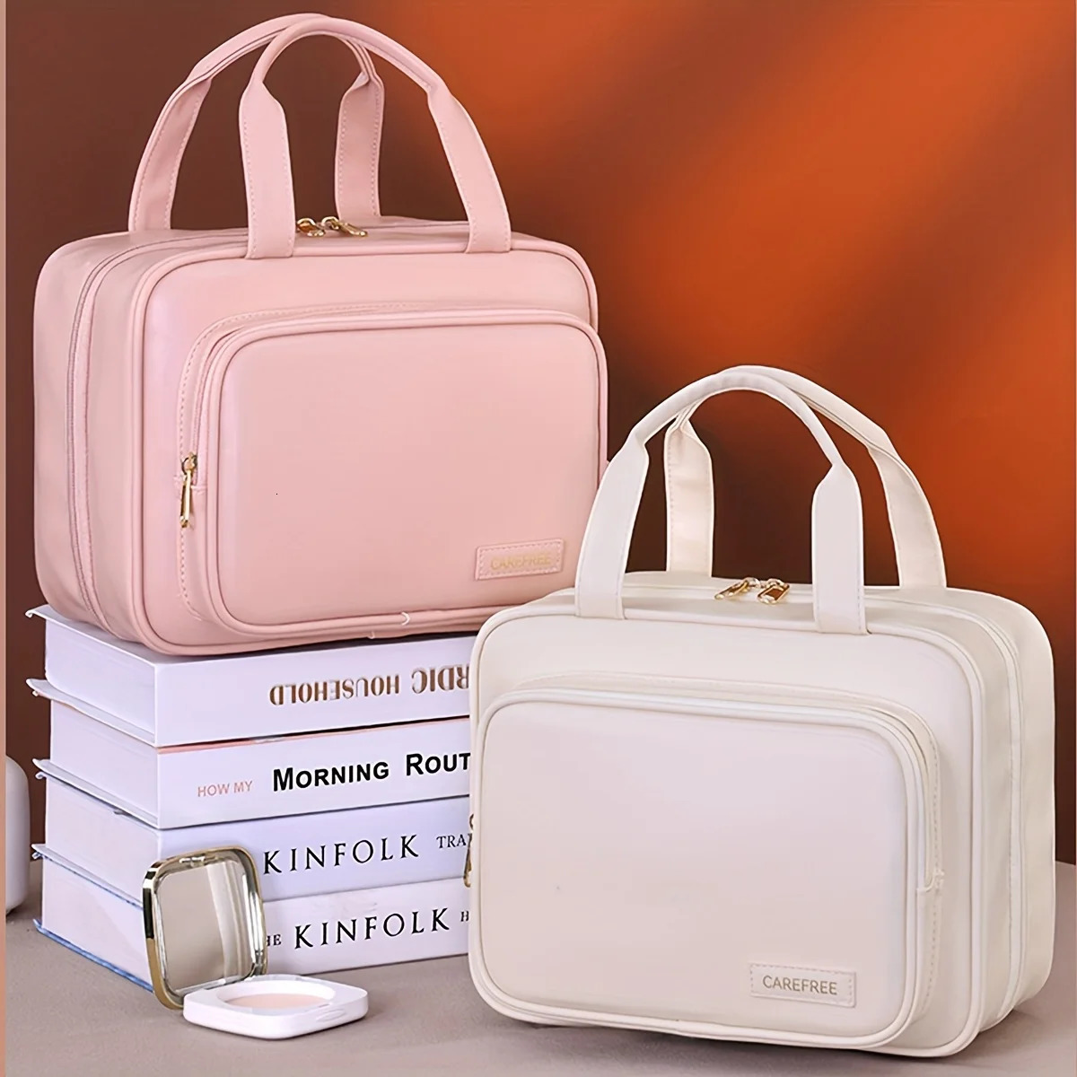 PU Leather Hanging Cosmetic Bag For Women Portable Storage Makeup Organizer Large Capacity Travel Toiletry Storage Bags251222
