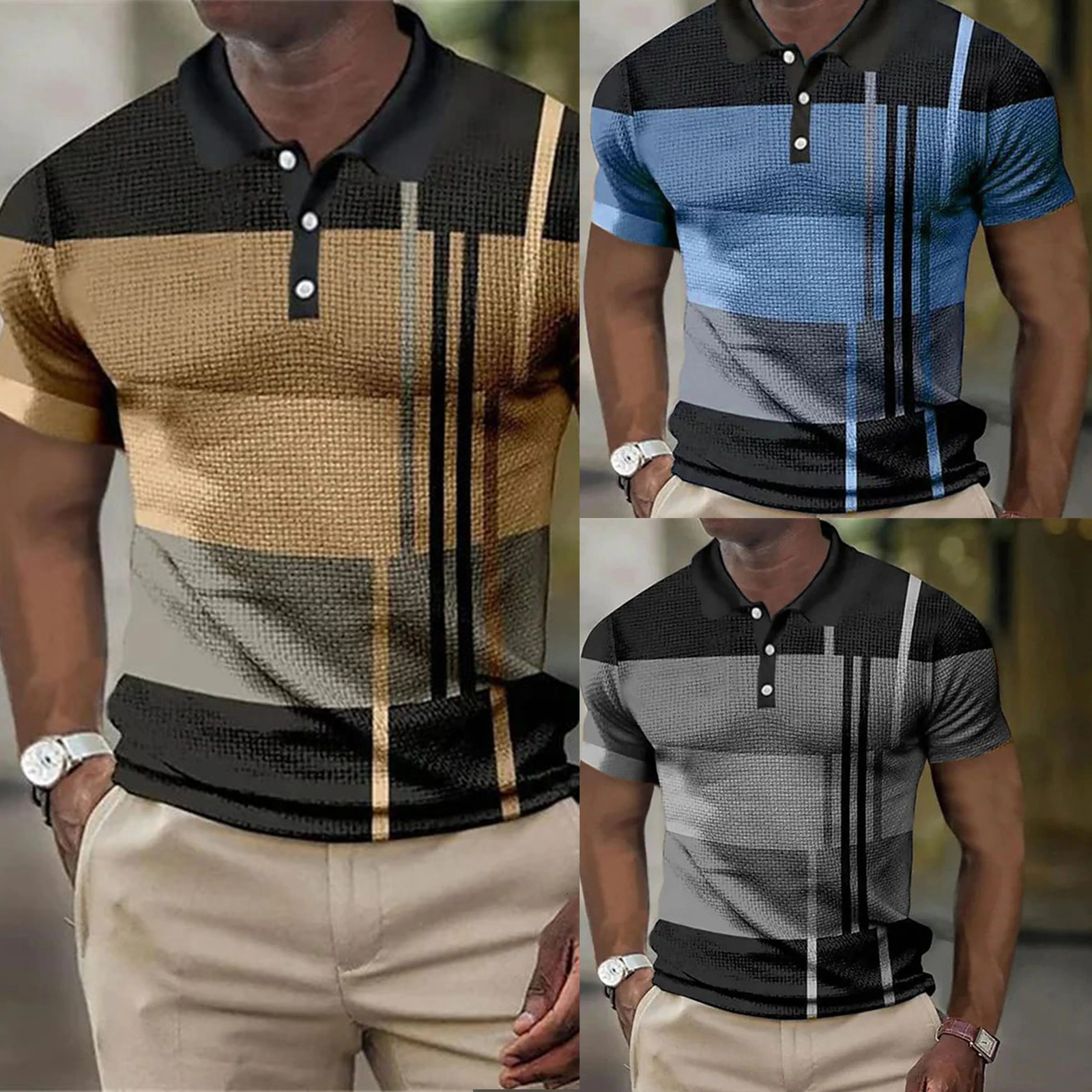 Striped Color Blocked Autumn and Winter Long Sleeved Mens Button Up Collar Polo Shirt Simple Fashionable Trendy Comfortable Me 251219