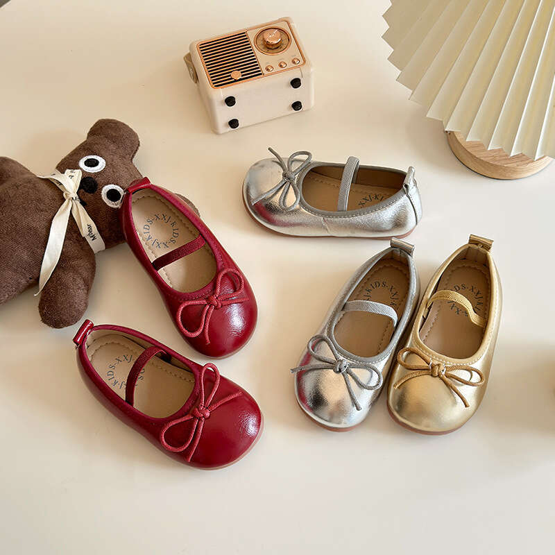 Children's Leather 2025 Spring and Autumn New Korean Style Girls' Soft Sole Princess with Bowknot Non-Slip Fashion Single Shoes