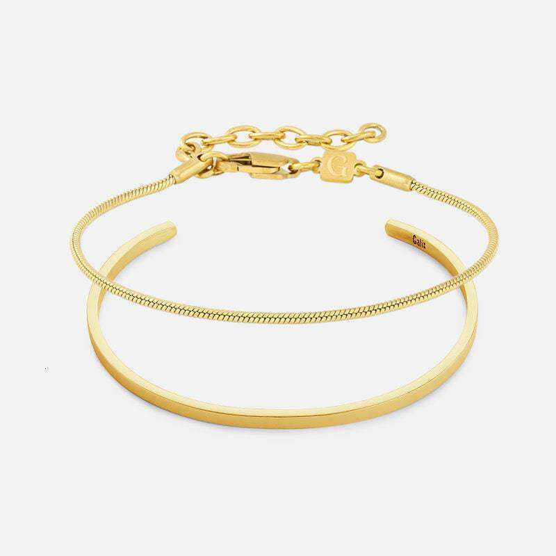 Cross-Border Single Open Thin Snake Bone Chain Bracelet Set Men's Fashion Simple Jewelry