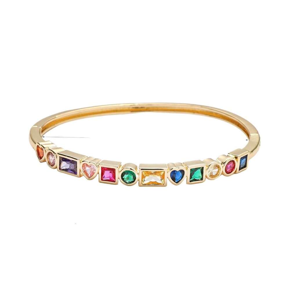 Vintage Personality Simple Versatile Elegant Hand Jewelry Japanese and Korean Style Micro Inlaid Colorful Zircon Bracelet Heart Geometric Bangle