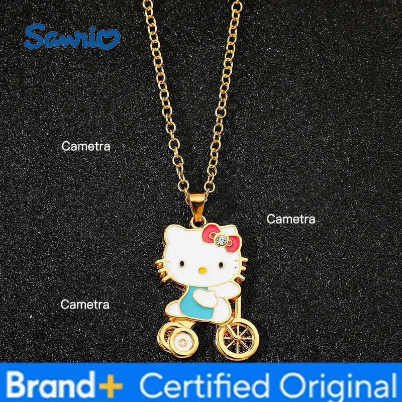 Sanrio Anime Cute Hello Kitty Gold Color Cartoon Pendant Necklace By Bike KT Cat Necklace Jewelry Accessory Gifts For Kids H251229