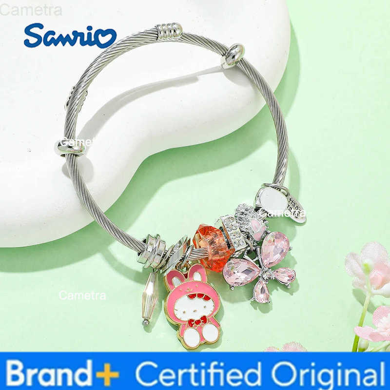 Sanrio Cute Cartoon Hello Kitty Kuromi Zircon Rhinestone Metal Pendant Bead Bracelet Sweet Fashion Charm Girl Jewelry Gift H251229