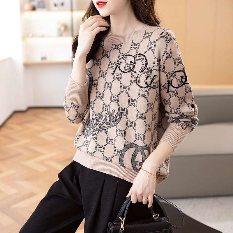 New Knitted Round Neck Wool Slimming Autumn Winter Versatile Loose Stylish Long Sleeve Sweater Base Shirt Women's Clothing
