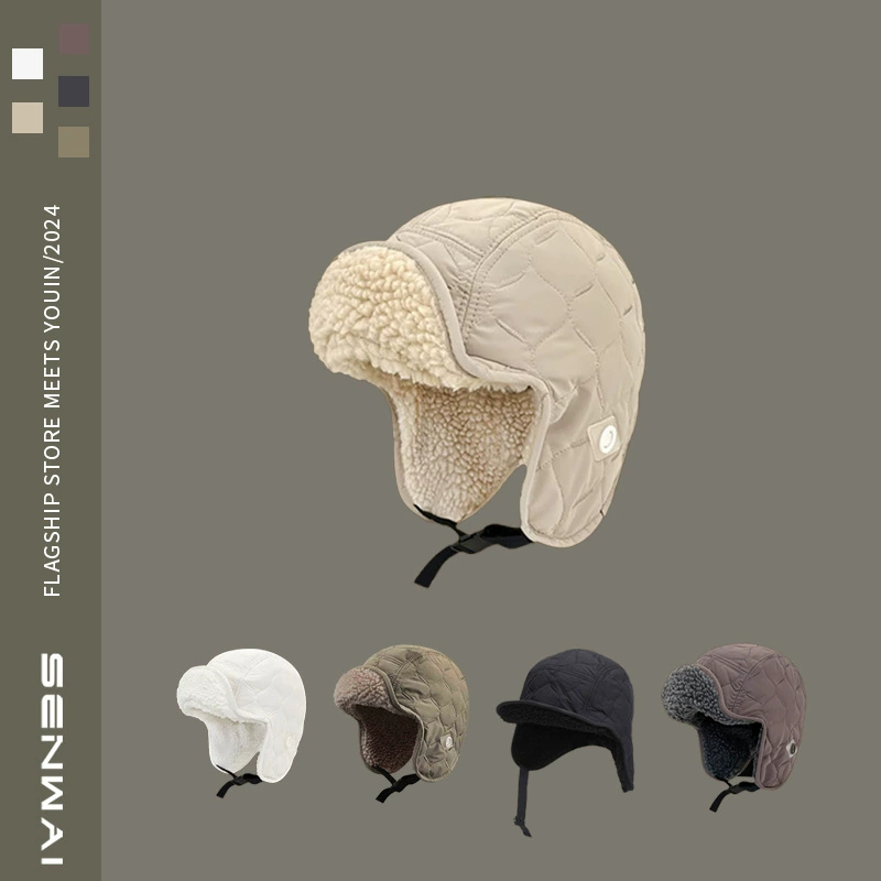 Trapper Hats Winter Trapper Hat with Ear Flaps - Quilted Shearling Lined Warm Trooper Hat for Men Women, Windproof Cold Weather Outdoor Cap (Multiple 