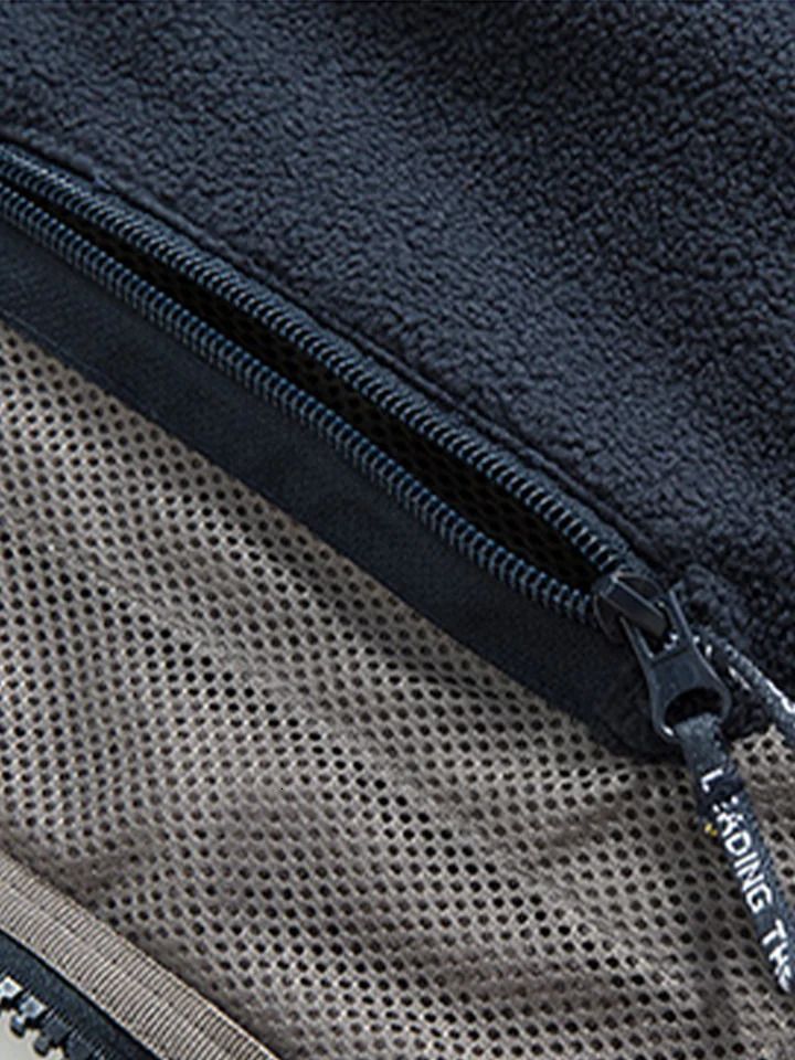 Navy Blue Fleece Zip Up Jacket with Norwegian Flag and Outdoor Norway Embroidery 251226