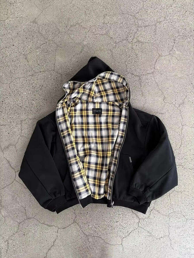 2026 New Double-Sided Blue Plaid Hoodie Men Women Embroidered Loose Zipper Hooded Jacket Y2K Streetwear Casual Couple Sweatshirt