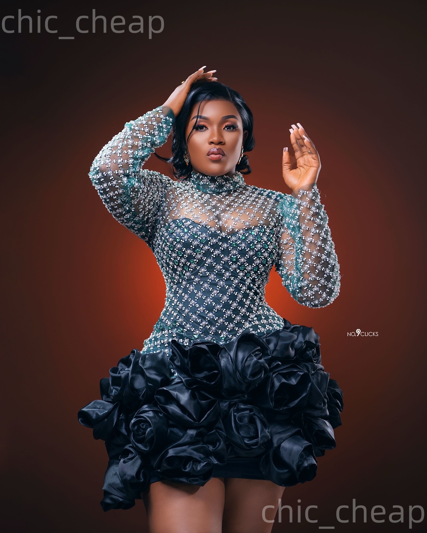 Chic Black Sheath 2026 Cocktail Dress Sequined Flowers Full Sleeves Short Mini Graduation Homecoming Dresses For Special Occasions Sweetheart Gowns