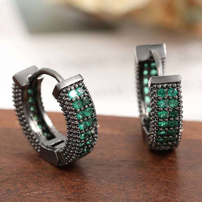 Trendy Black Copper Zirconia Round Earrings For Women Girls Lover Green Metal Crystal Earring Party Birthday Daily Jewelry