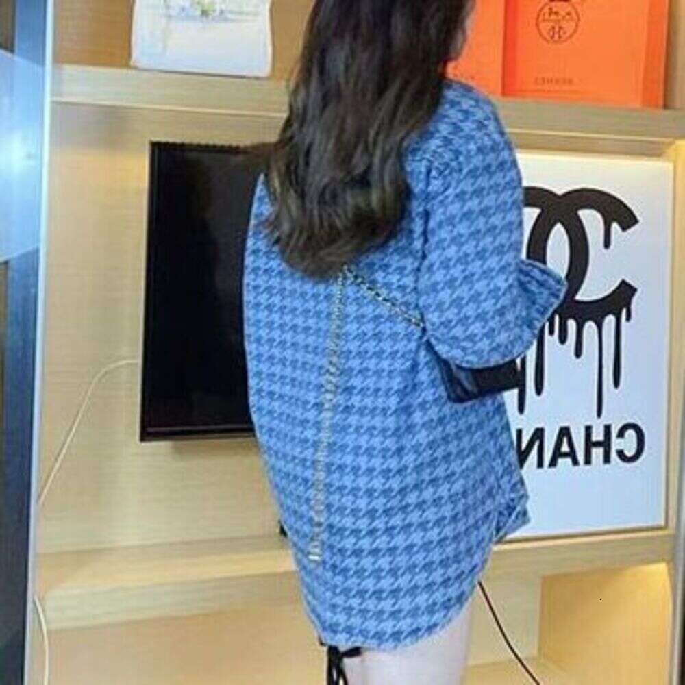 Spring Designer Fashion 2026 Summer Women's Sle Long Sve Plaid Slimming Denim Irt Top Coat Faionable Commute Wind Collar