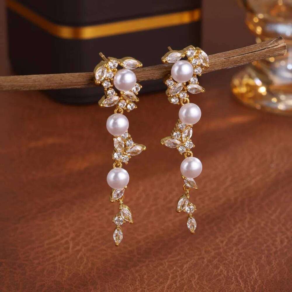ZAKOL New Trendy Aesthetic Imitation Pearl Zircon Inlaid Tassel Earrings for Women Exquisite Bridal Wedding Accessory