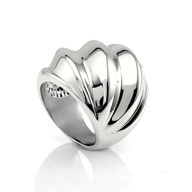 Irregular Shiny Big Rings for Women Stainless Steel Chunky Style Shell Shaped Rings Silver Gold Color Handmade Jewelry 24mm Wide