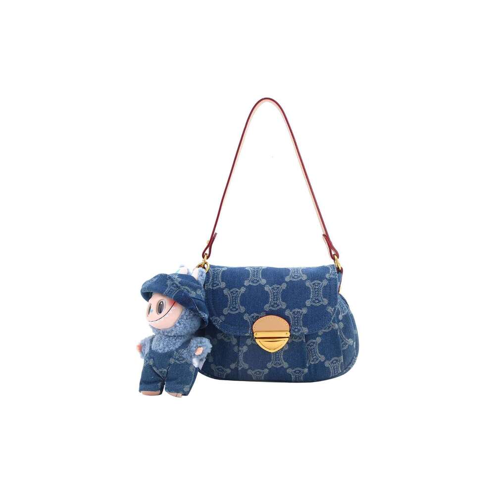 MACK JHARLES Vintage Niche Denim Baguette 2025 Autumn New High-end Embroidered Underarm Bag