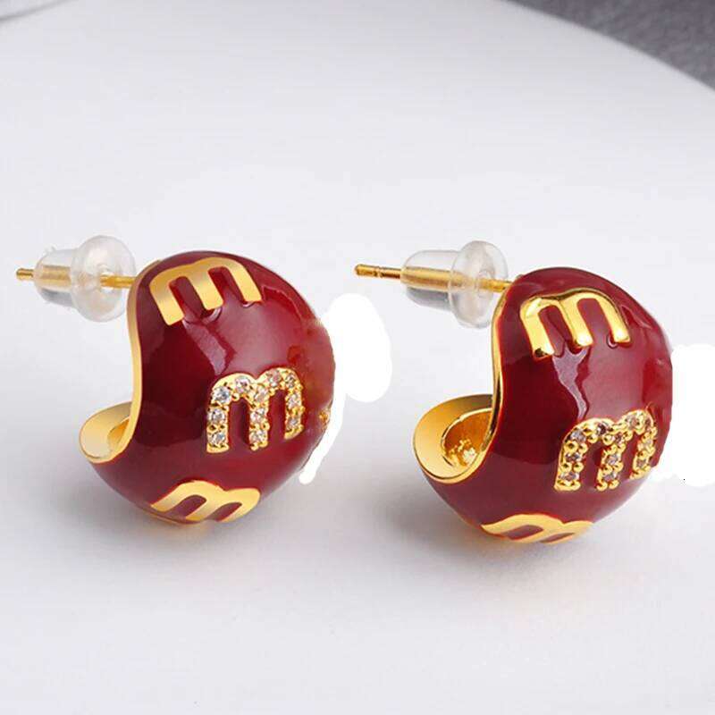 Trendy M Letter C-shaped Water Drop Stud Earrings For Women Girls White Full Color Metal Ears Accessories Festival Jewelry Gifts